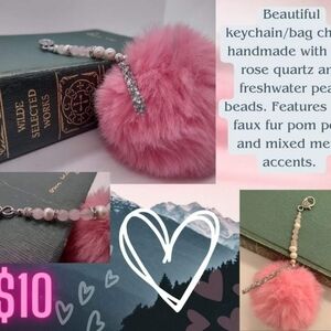 Rose Quartz Beaded Keychain Bag Charm